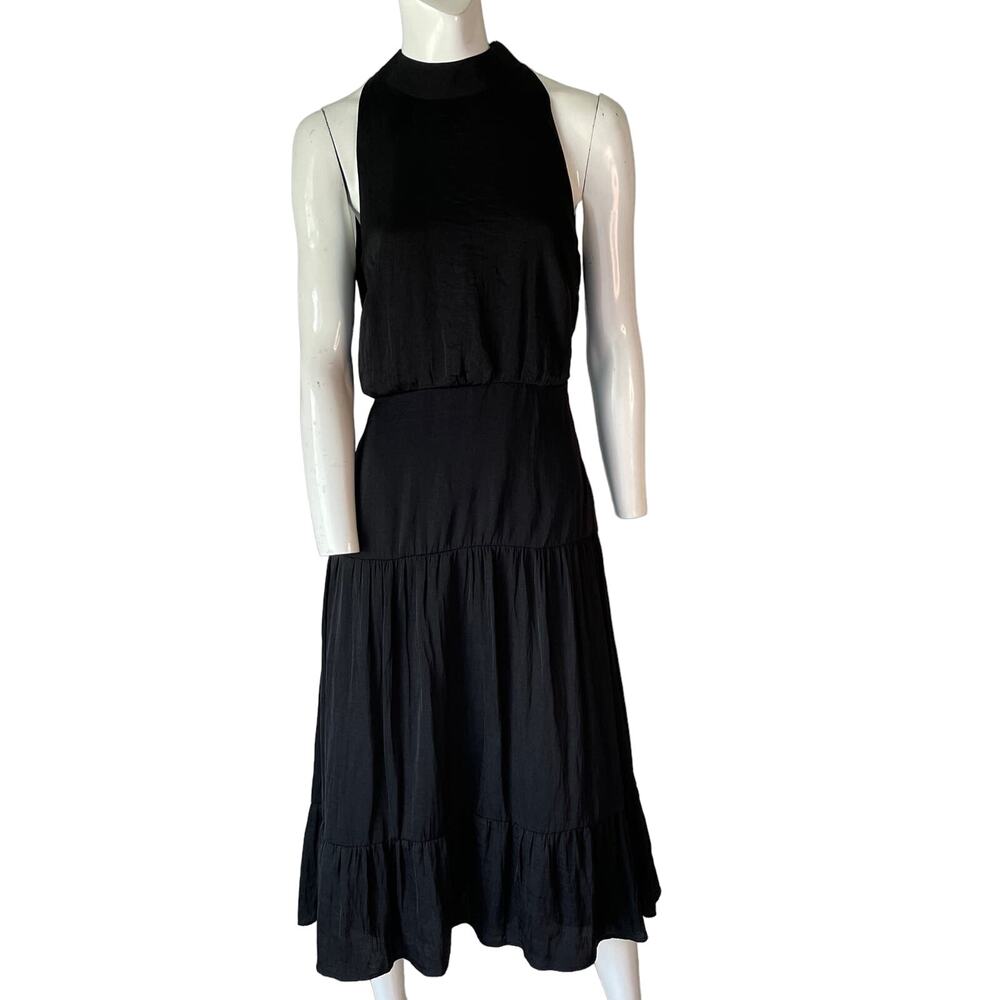 SAM EDELMAN Black High Neck Tiered Hem Midi Dress Womens 6 Sleeveless Formal